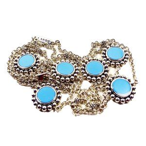 LAGOS Maya Sterling Silver Blue Turquoise Circle Stations Long Necklace
